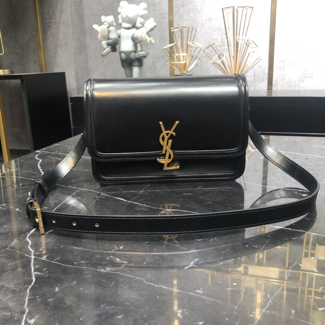 Saint Laurent Solferino Box Medium Calfskin Handbag Shoulder Bag Black 634305